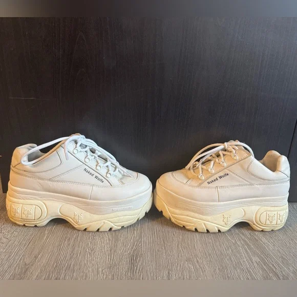 Naked Wolfe Sporty White Leather Platform Handmade 90’s Inspired Sneakers - Picture 9 of 12